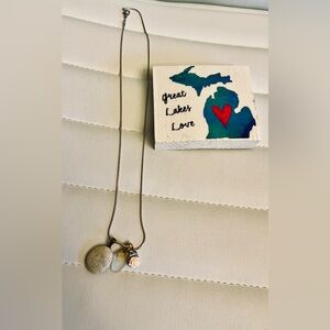 Great Lakes white Beach Glass and rock with rose pendant Necklace  -Handcrafted